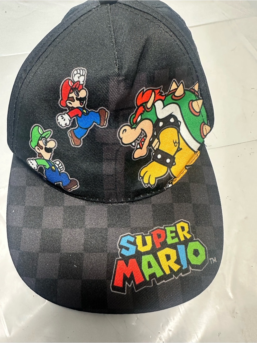 Super Mario Kids Black Snapback Hat with Mario & Bowser Graphics